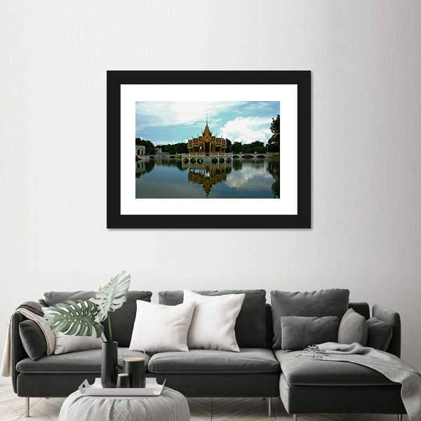 Thai Pavilion In Waters Canvas Wall Art-1 Piece-Framed Print-20" x 16"-Tiaracle