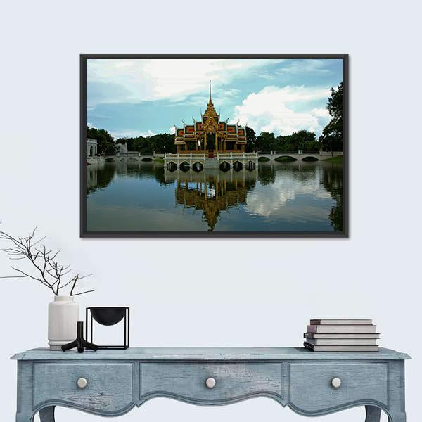Thai Pavilion In Waters Canvas Wall Art-5 Horizontal-Gallery Wrap-22" x 12"-Tiaracle