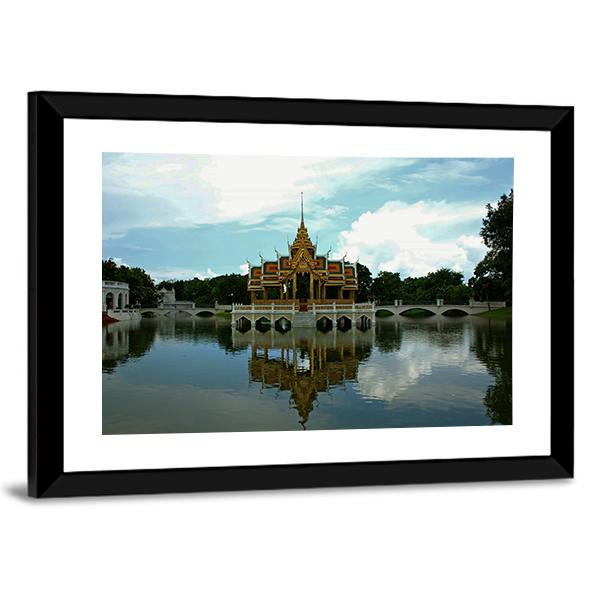 Thai Pavilion In Waters Canvas Wall Art-5 Horizontal-Gallery Wrap-22" x 12"-Tiaracle