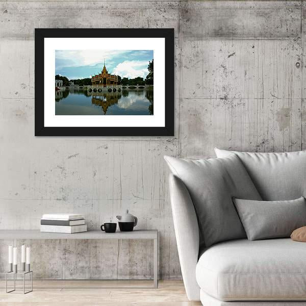 Thai Pavilion In Waters Canvas Wall Art-5 Horizontal-Gallery Wrap-22" x 12"-Tiaracle