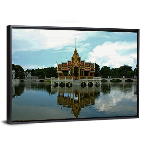 Thai Pavilion In Waters Canvas Wall Art-5 Horizontal-Gallery Wrap-22" x 12"-Tiaracle