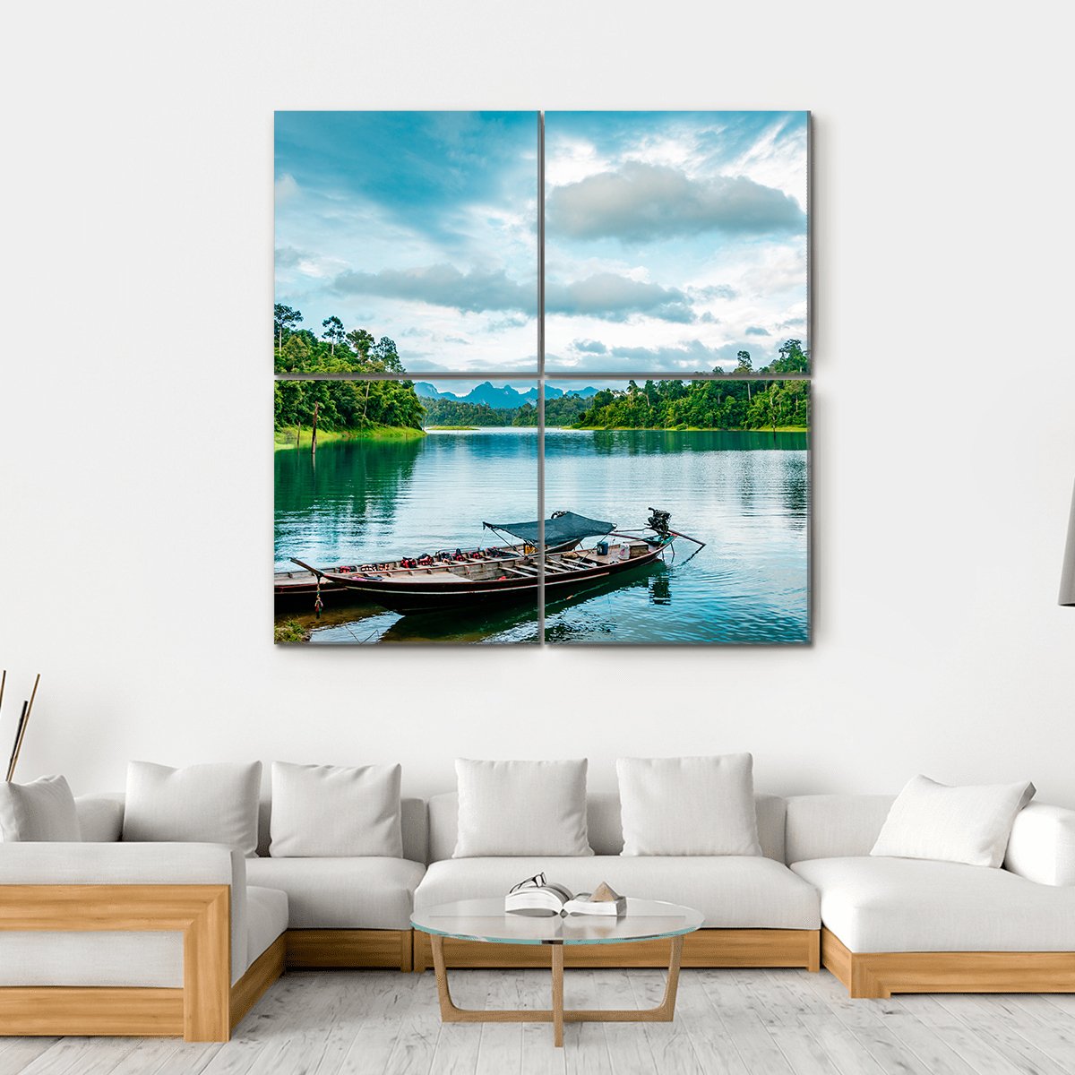 Thai Traditional Boat Canvas Wall Art-4 Square-Gallery Wrap-17" x 17"-Tiaracle