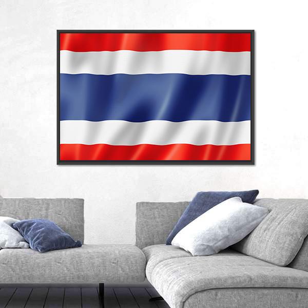 Waving Thailand Flag Canvas Wall Art in white, red and blue, framed canvas, product view on a white background