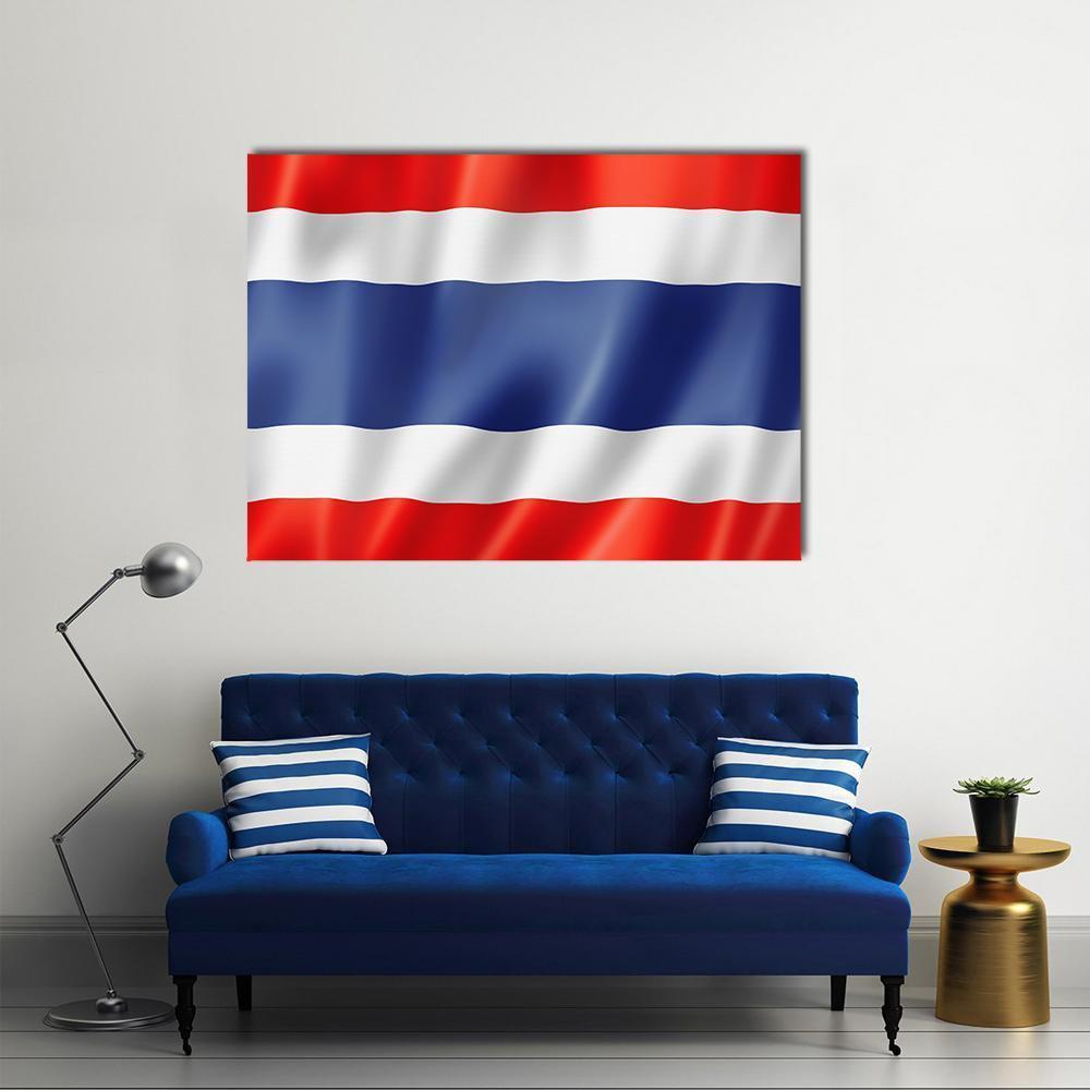 Waving Thailand Flag Canvas Wall Art in white, red and blue, single panel hung on a wall