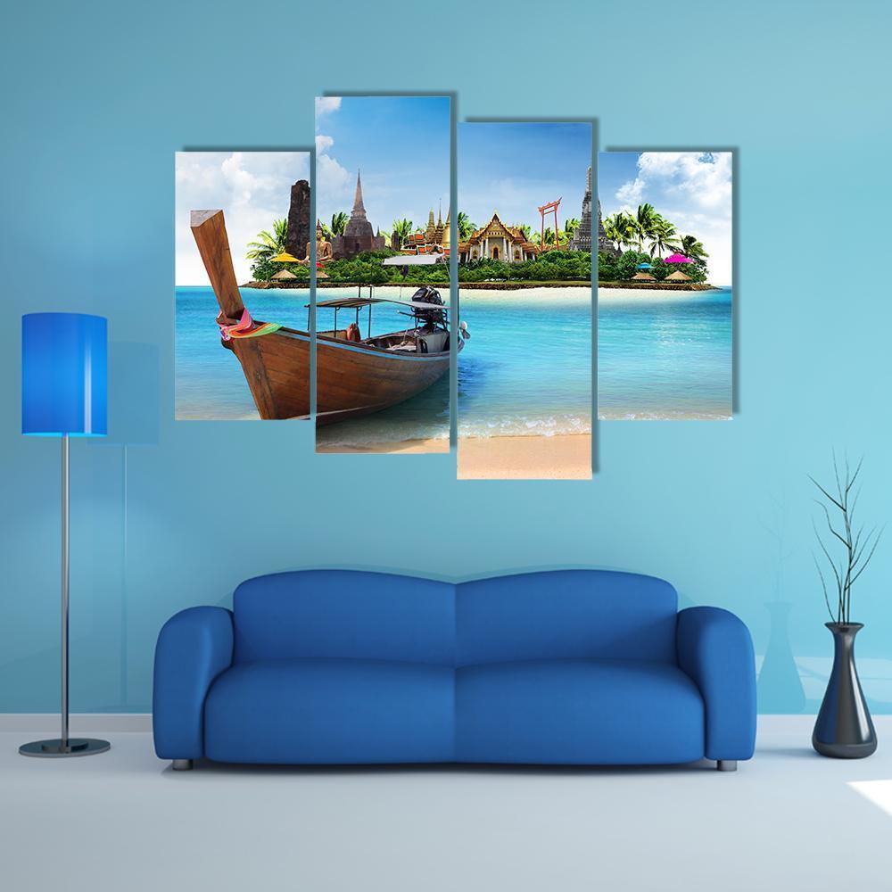 Thailand Travel Concept Canvas Wall Art-4 Pop-Gallery Wrap-50" x 32"-Tiaracle