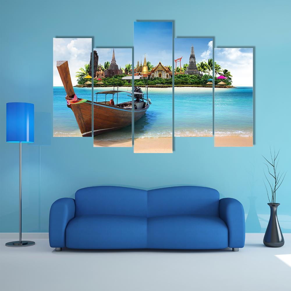 Thailand Travel Concept Canvas Wall Art-5 Pop-Gallery Wrap-47" x 32"-Tiaracle