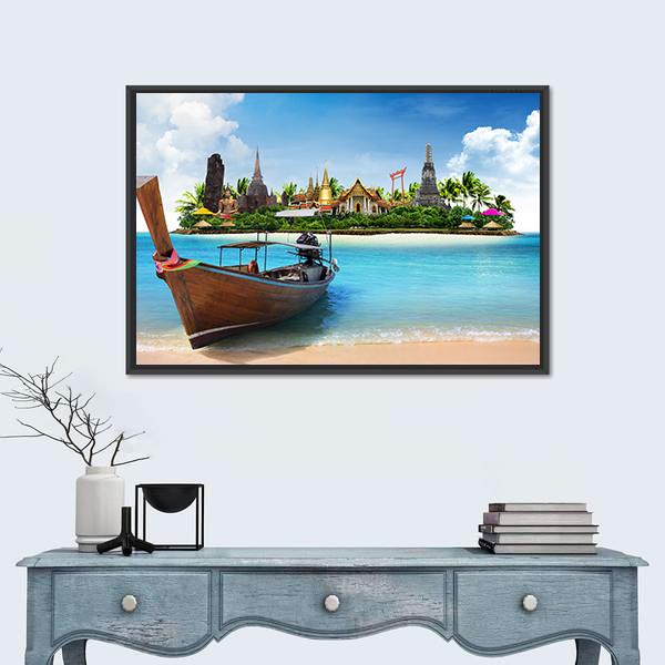 Thailand Travel Concept Panoramic Canvas Wall Art-1 Piece-36" x 12"-Tiaracle