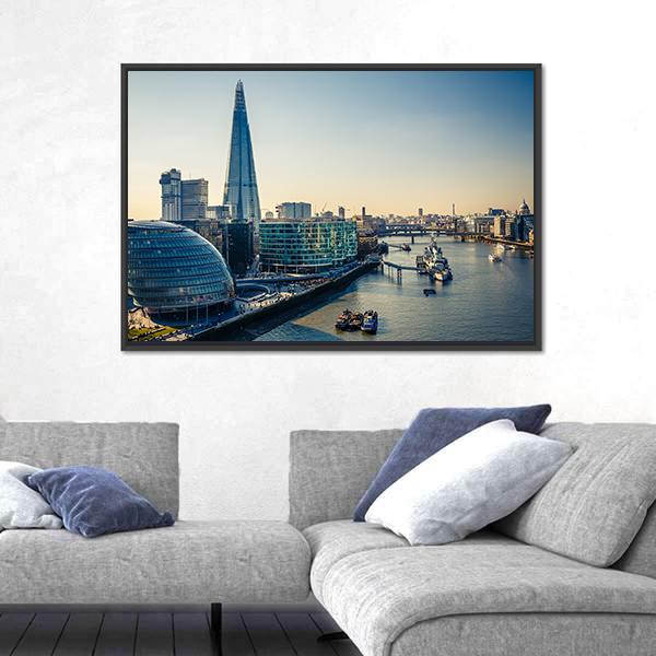 Thames &amp; London City Canvas Wall Art-1 Piece-Floating Frame-24" x 16"-Tiaracle