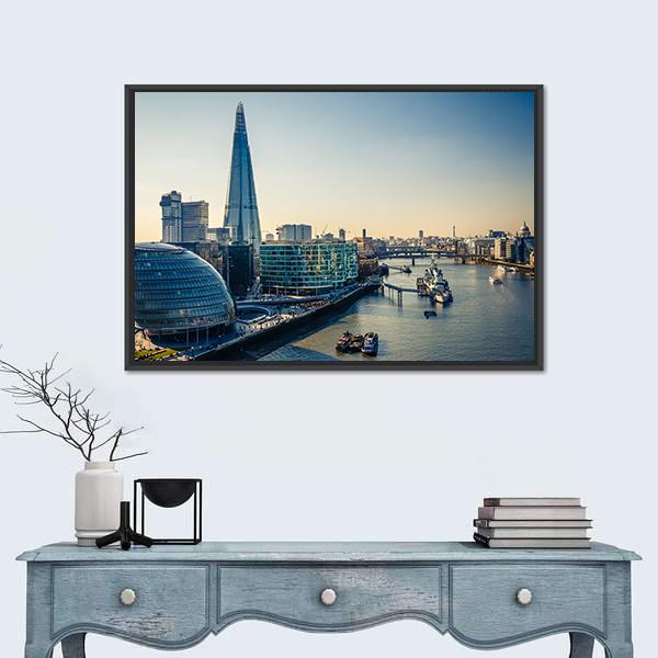 Thames & London City Canvas Wall Art-5 Horizontal-Gallery Wrap-22" x 12"-Tiaracle