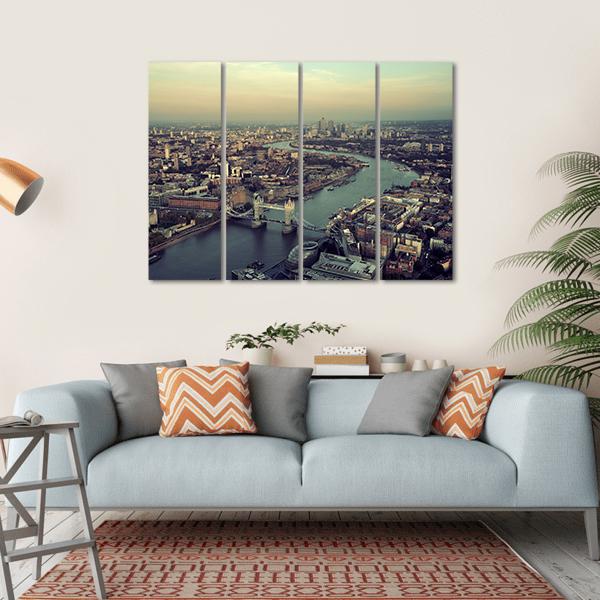 Thames River Aerial View Canvas Wall Art-4 Horizontal-Gallery Wrap-34" x 24"-Tiaracle