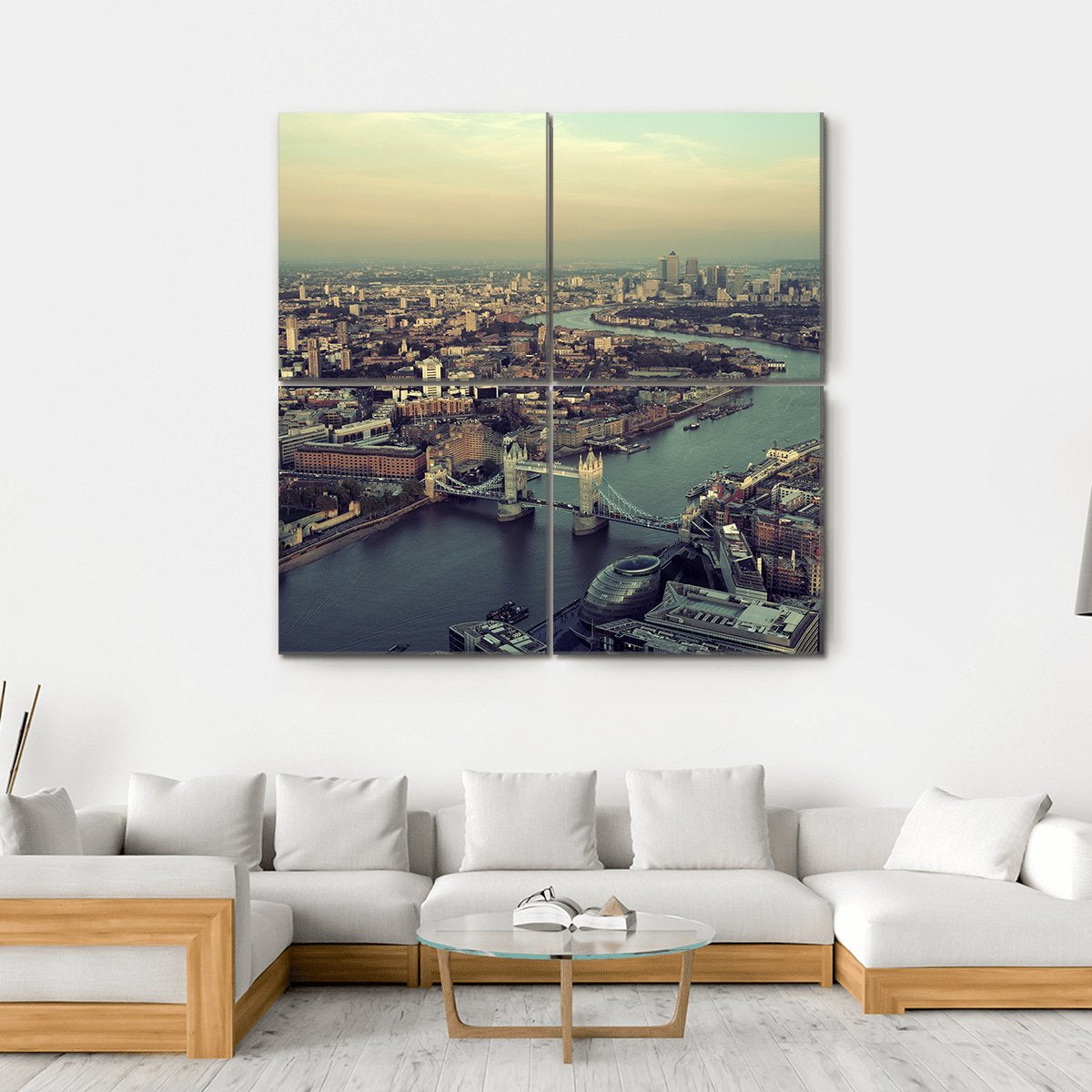 Thames River Aerial View Canvas Wall Art-4 Square-Gallery Wrap-17" x 17"-Tiaracle