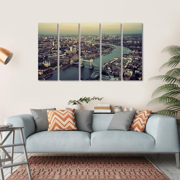 Thames River Aerial View Canvas Wall Art-5 Horizontal-Gallery Wrap-22" x 12"-Tiaracle
