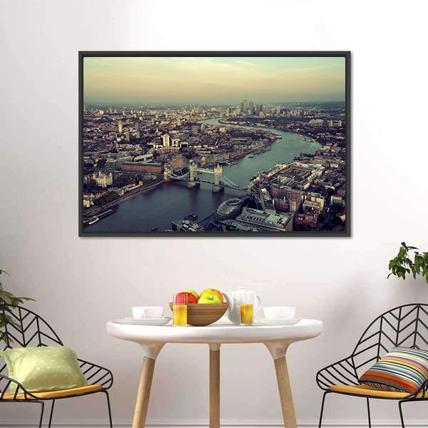 Thames River Aerial View Canvas Wall Art-3 Horizontal-Gallery Wrap-25" x 16"-Tiaracle