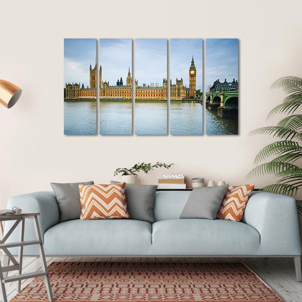 Thames River & Westminster Bridge Canvas Wall Art-5 Horizontal-Gallery Wrap-22" x 12"-Tiaracle