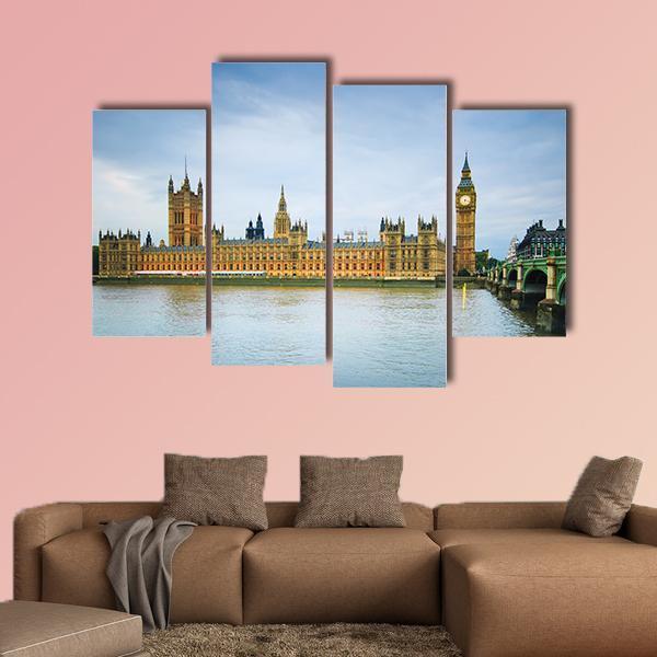 Thames River &amp; Westminster Bridge Canvas Wall Art-4 Pop-Gallery Wrap-50" x 32"-Tiaracle