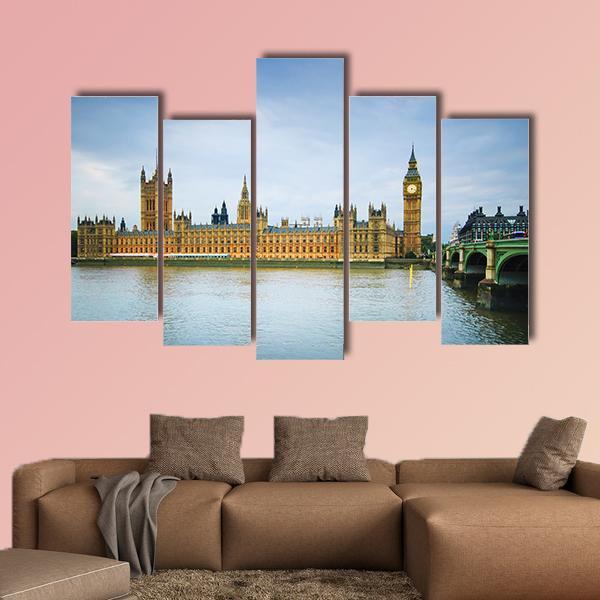 Thames River &amp; Westminster Bridge Canvas Wall Art-5 Pop-Gallery Wrap-47" x 32"-Tiaracle