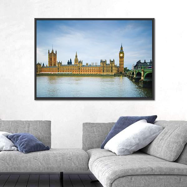 Thames River &amp; Westminster Bridge Canvas Wall Art-1 Piece-Floating Frame-24" x 16"-Tiaracle