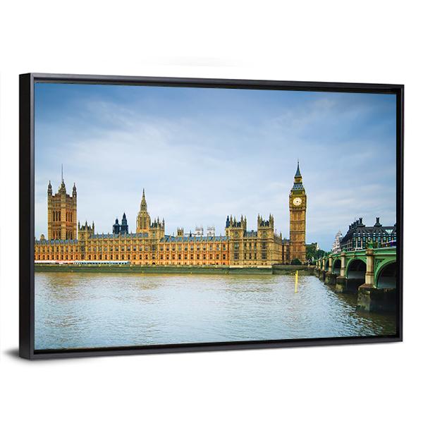 Thames River &amp; Westminster Bridge Canvas Wall Art-3 Horizontal-Gallery Wrap-25" x 16"-Tiaracle