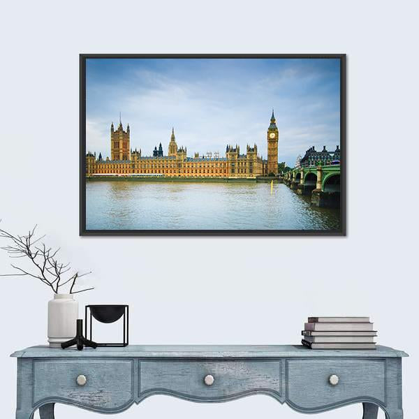 Thames River &amp; Westminster Bridge Canvas Wall Art-3 Horizontal-Gallery Wrap-25" x 16"-Tiaracle