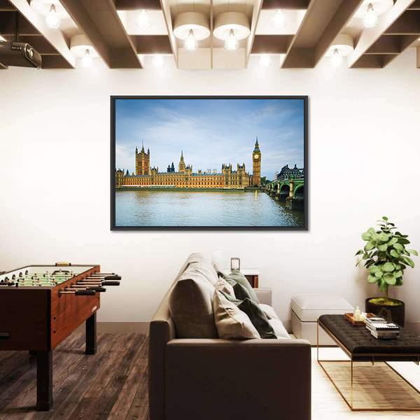 Thames River & Westminster Bridge Canvas Wall Art-5 Horizontal-Gallery Wrap-22" x 12"-Tiaracle
