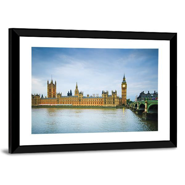 Thames River & Westminster Bridge Canvas Wall Art-3 Horizontal-Gallery Wrap-25" x 16"-Tiaracle