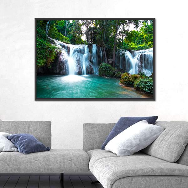 Than Sawan Waterfall Canvas Wall Art-1 Piece-Floating Frame-24" x 16"-Tiaracle