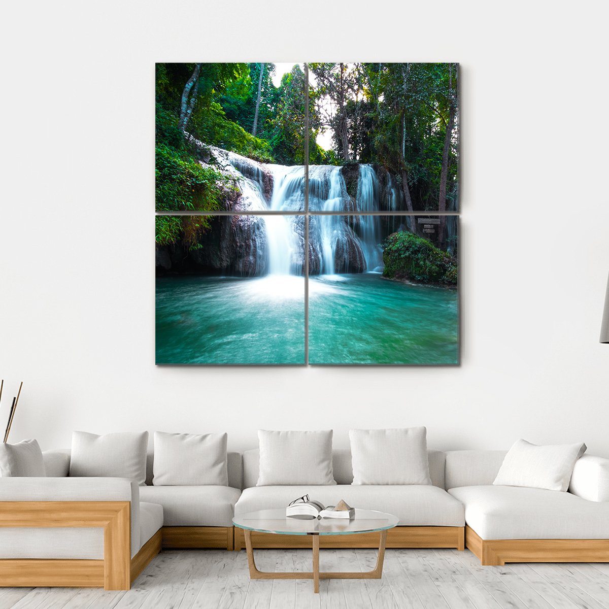 Than Sawan Waterfall Canvas Wall Art-4 Square-Gallery Wrap-17" x 17"-Tiaracle