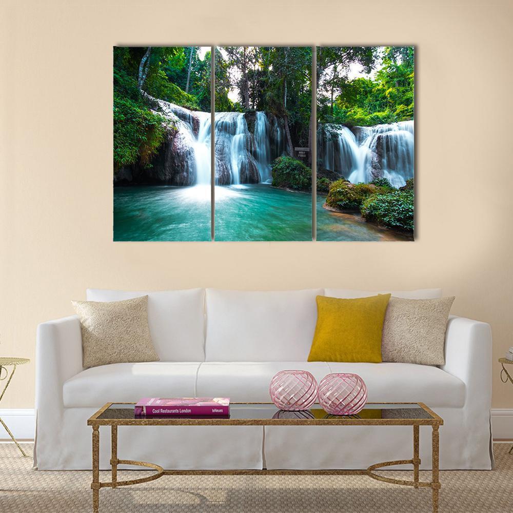 Than Sawan Waterfall Canvas Wall Art-3 Horizontal-Gallery Wrap-37" x 24"-Tiaracle