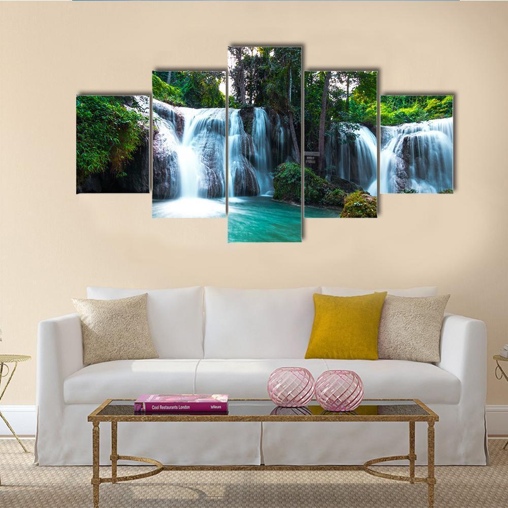 Than Sawan Waterfall Canvas Wall Art-5 Star-Gallery Wrap-62" x 32"-Tiaracle