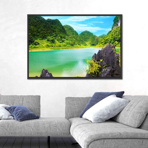 Thang Hen Lake Canvas Wall Art-1 Piece-Floating Frame-24" x 16"-Tiaracle