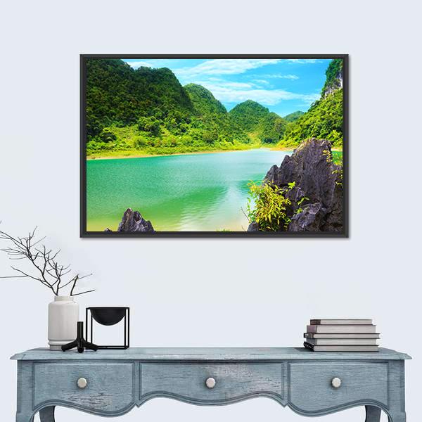Thang Hen Lake Canvas Wall Art-3 Horizontal-Gallery Wrap-25" x 16"-Tiaracle
