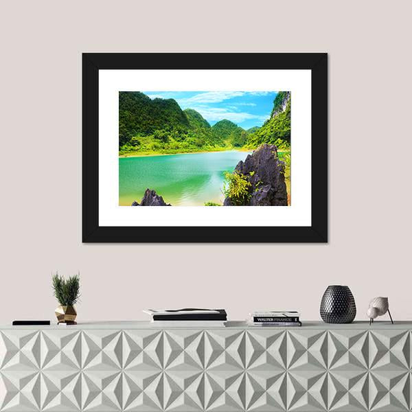 Thang Hen Lake Canvas Wall Art-3 Horizontal-Gallery Wrap-25" x 16"-Tiaracle