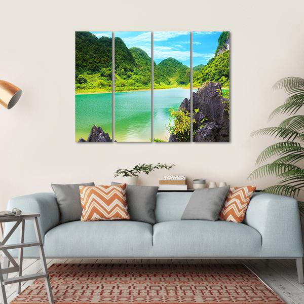 Thang Hen Lake Canvas Wall Art-4 Horizontal-Gallery Wrap-34" x 24"-Tiaracle