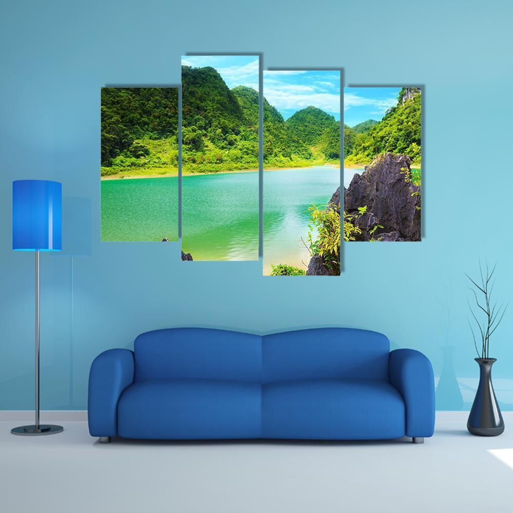 Thang Hen Lake Canvas Wall Art-4 Pop-Gallery Wrap-50" x 32"-Tiaracle