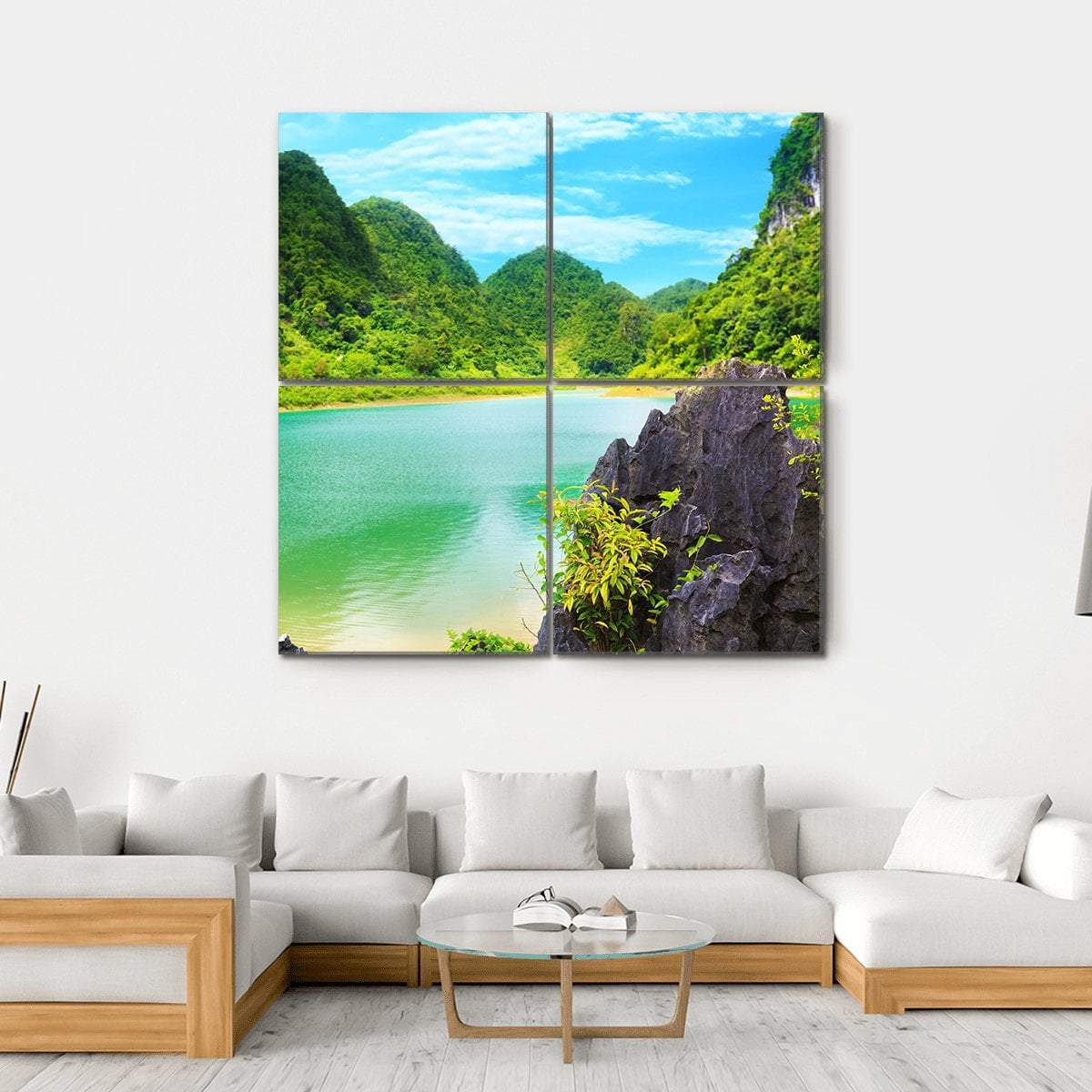 Thang Hen Lake Canvas Wall Art-4 Square-Gallery Wrap-17" x 17"-Tiaracle