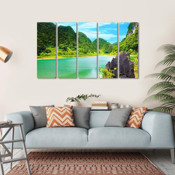 Thang Hen Lake Canvas Wall Art-5 Horizontal-Gallery Wrap-22" x 12"-Tiaracle