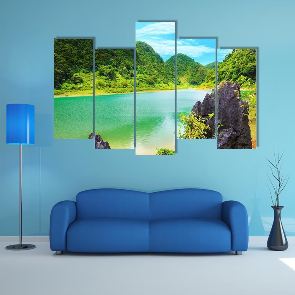 Thang Hen Lake Canvas Wall Art-5 Pop-Gallery Wrap-47" x 32"-Tiaracle