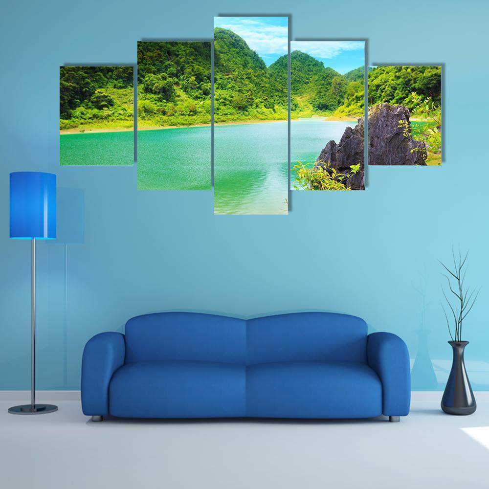 Thang Hen Lake Canvas Wall Art-5 Star-Gallery Wrap-62" x 32"-Tiaracle