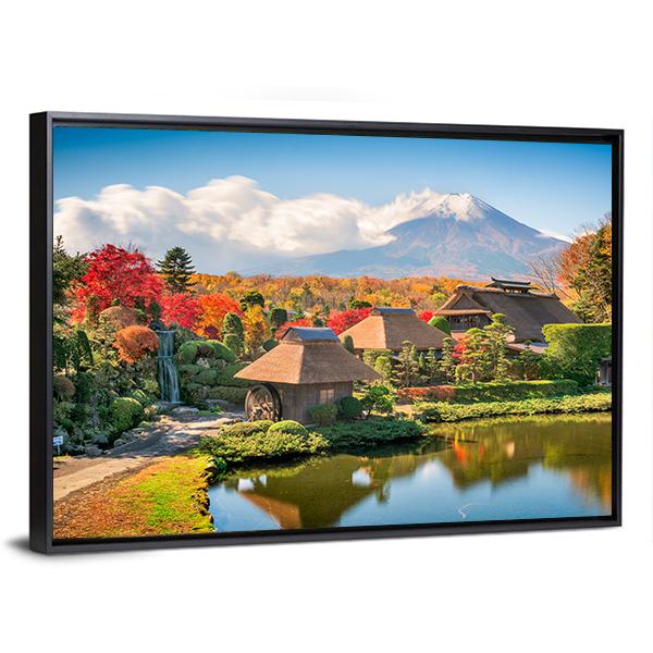 Thatch Roof Farmhouses With Mt Fuji Canvas Wall Art-3 Horizontal-Gallery Wrap-25" x 16"-Tiaracle