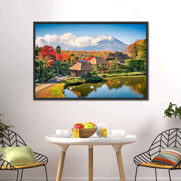 Thatch Roof Farmhouses With Mt Fuji Canvas Wall Art-3 Horizontal-Gallery Wrap-25" x 16"-Tiaracle