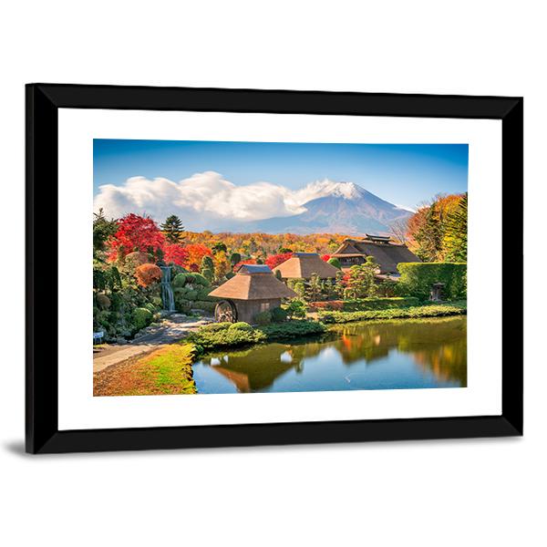 Thatch Roof Farmhouses With Mt Fuji Canvas Wall Art-3 Horizontal-Gallery Wrap-25" x 16"-Tiaracle