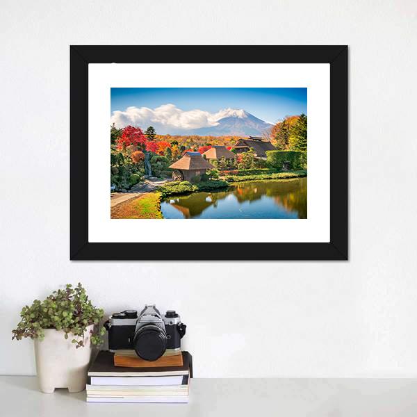 Thatch Roof Farmhouses With Mt Fuji Canvas Wall Art-1 Piece-Framed Print-20" x 16"-Tiaracle