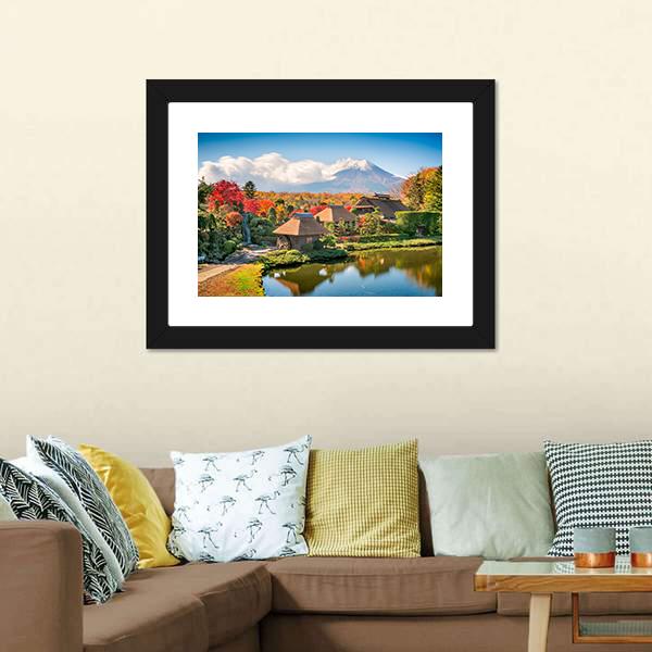 Thatch Roof Farmhouses With Mt Fuji Canvas Wall Art-3 Horizontal-Gallery Wrap-25" x 16"-Tiaracle