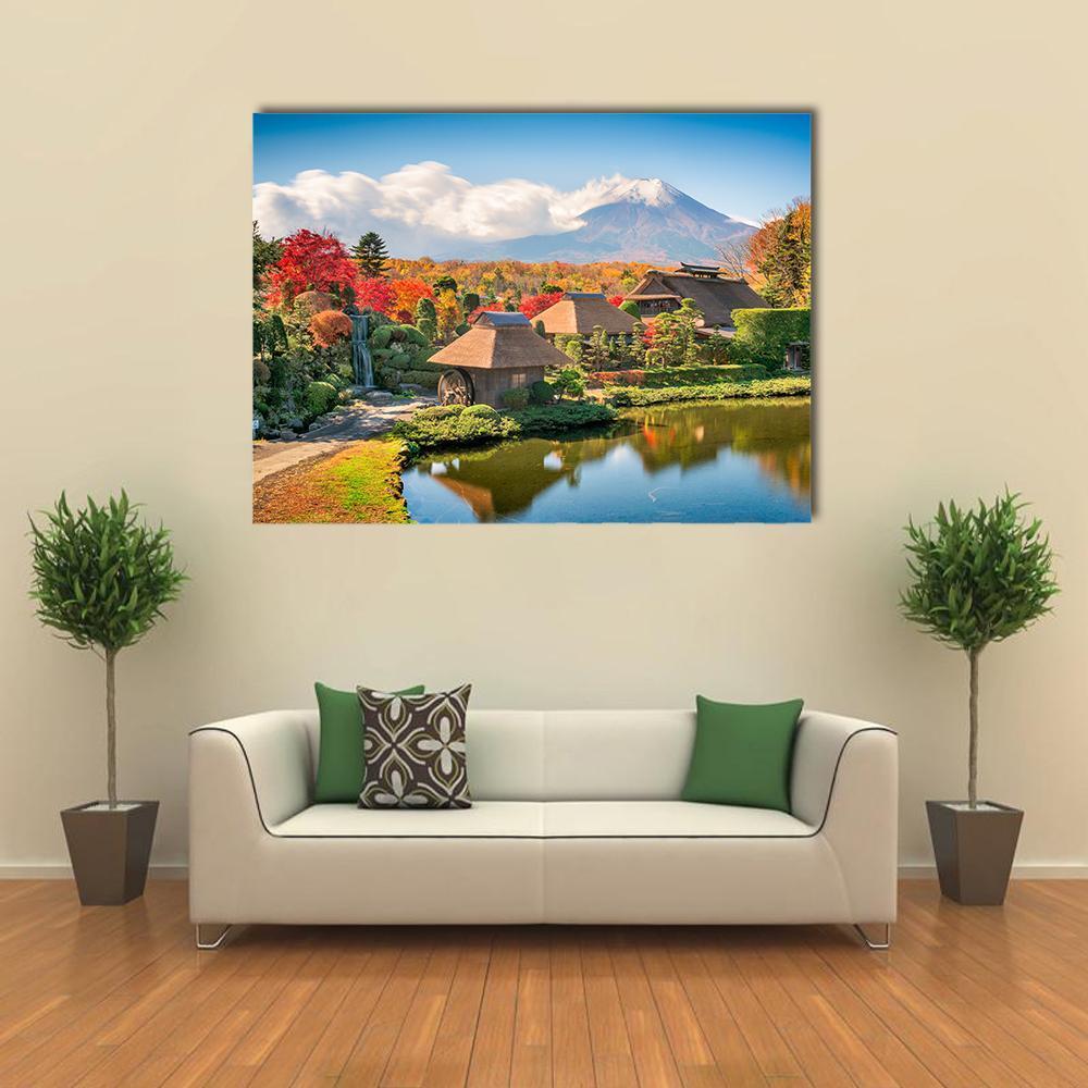 Thatch Roof Farmhouses With Mt Fuji Canvas Wall Art-1 Piece-Gallery Wrap-48" x 32"-Tiaracle