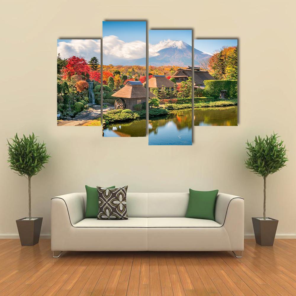 Thatch Roof Farmhouses With Mt Fuji Canvas Wall Art-4 Pop-Gallery Wrap-50" x 32"-Tiaracle