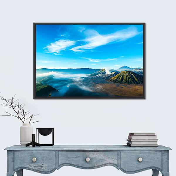 The Active Volcano Of Mount Bromo With Fog Canvas Wall Art-3 Horizontal-Gallery Wrap-25" x 16"-Tiaracle