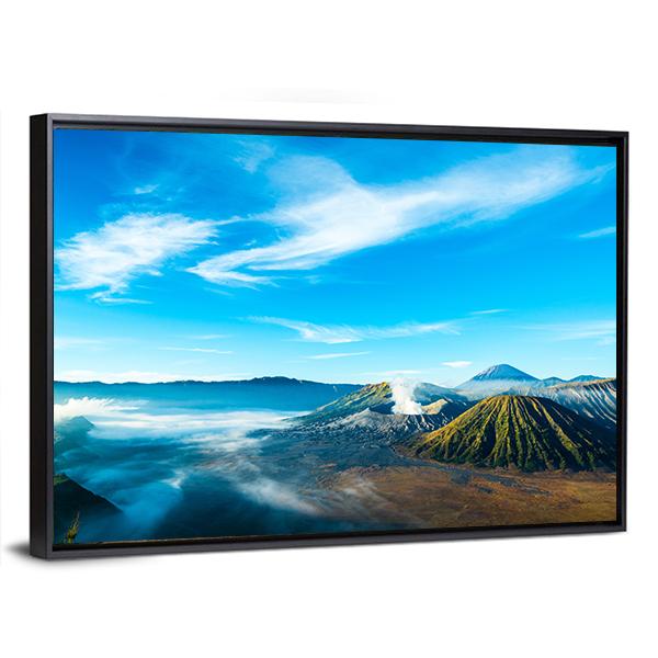 The Active Volcano Of Mount Bromo With Fog Canvas Wall Art-3 Horizontal-Gallery Wrap-25" x 16"-Tiaracle
