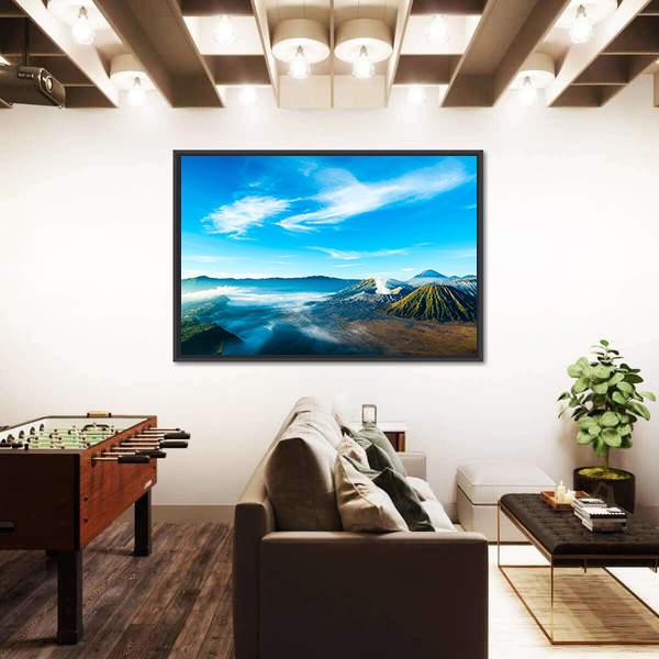 The Active Volcano Of Mount Bromo With Fog Canvas Wall Art-3 Horizontal-Gallery Wrap-25" x 16"-Tiaracle