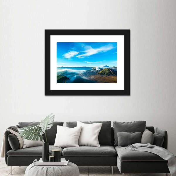 The Active Volcano Of Mount Bromo With Fog Canvas Wall Art-3 Horizontal-Gallery Wrap-25" x 16"-Tiaracle
