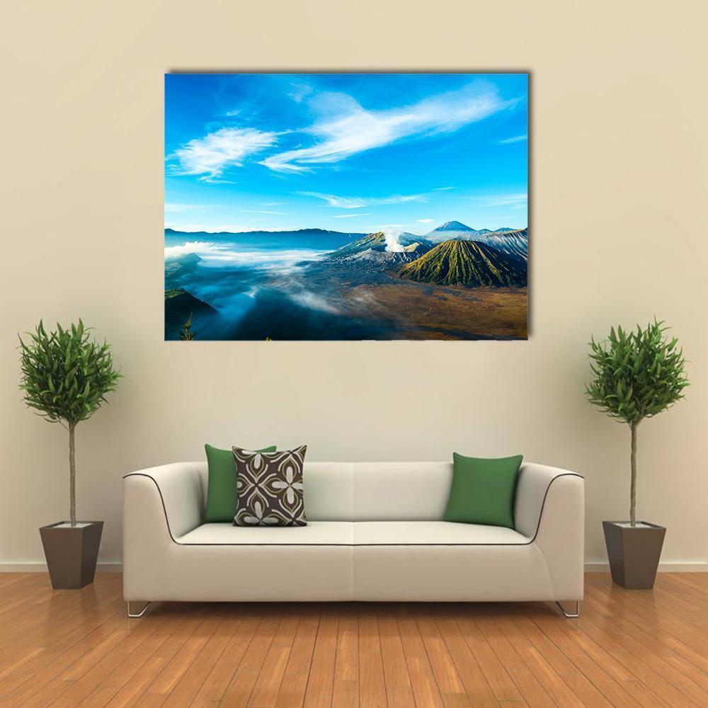 The Active Volcano Of Mount Bromo With Fog Canvas Wall Art-1 Piece-Gallery Wrap-48" x 32"-Tiaracle